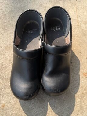 Dansko Black Slip-On Leather Clogs